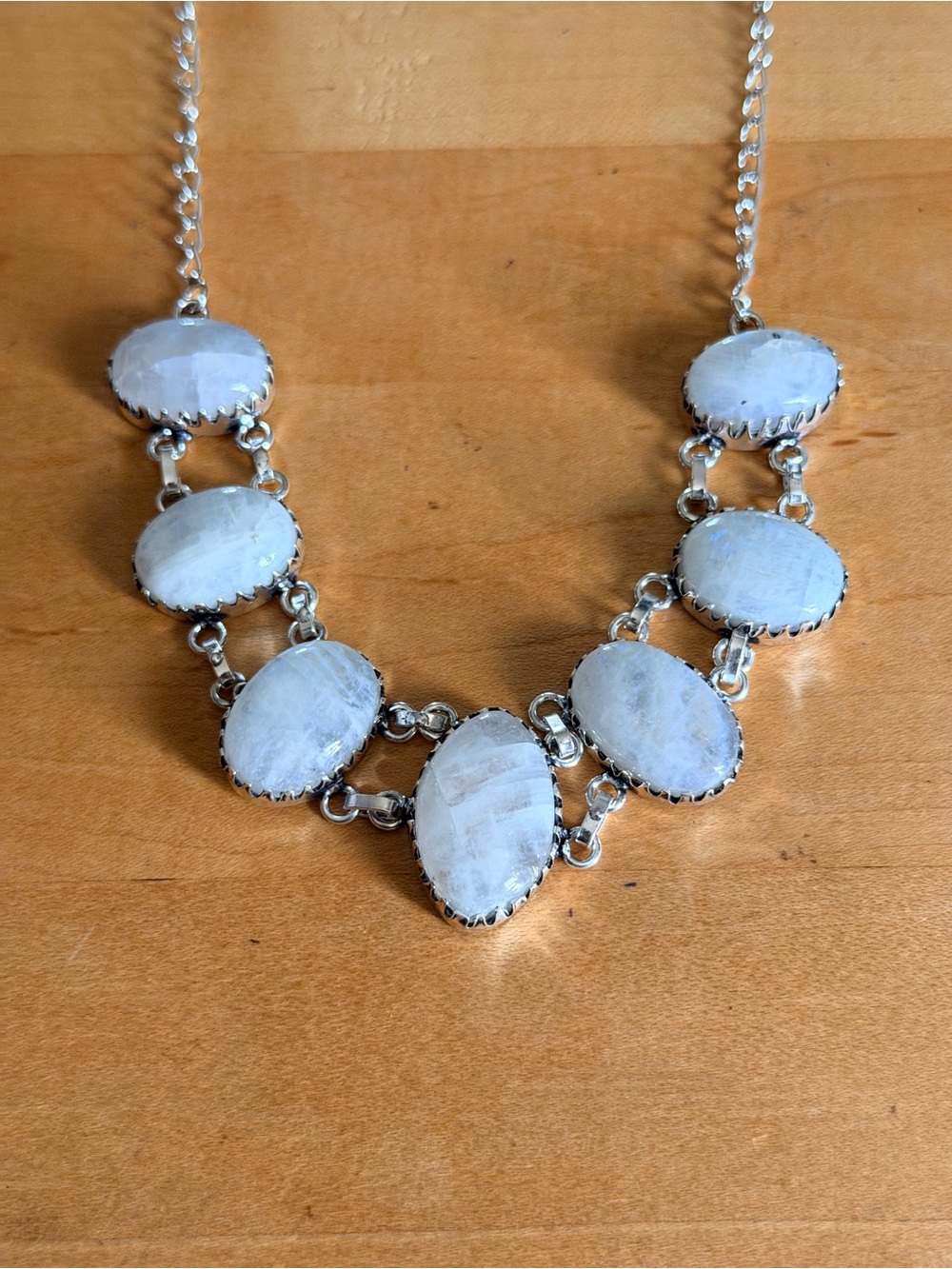 Flashy Blue Moonstone Statement Necklace - 20”- 925 Plated/Stamped